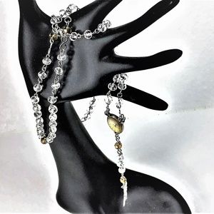 Crystal Bead Rosary Amber Tone Center Crucifix